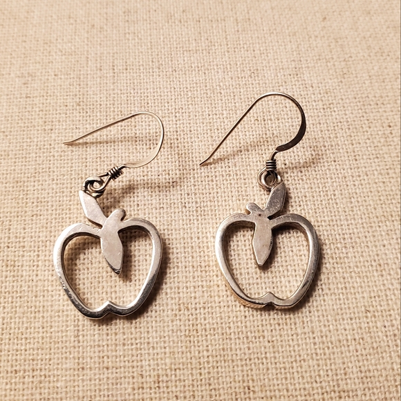Silver Apple Drop Earrings - Picture 1 of 1